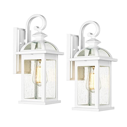 Darkaway Outdoor Lights Fixtures Wall Mount, Outdoor Wall Sconce Lights with Seeded Glass Waterproof Outside Exterior Lights Fixture for House, Front Porch, Patio (2 Pack, White)