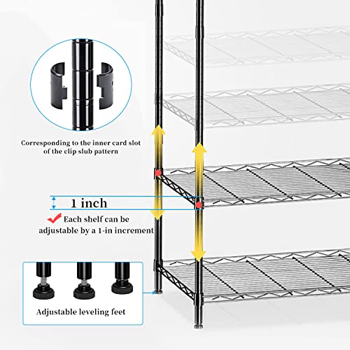 Txxplv 4 Tier Storage Shelf Wire Shelving Unit Rack, Adjustable Metal Shelves for Kitchen Laundry Garage with Leveling Feet (Black)