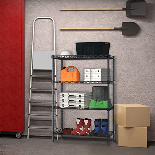 Txxplv 4 Tier Storage Shelf Wire Shelving Unit Rack, Adjustable Metal Shelves for Kitchen Laundry Garage with Leveling Feet (Black)