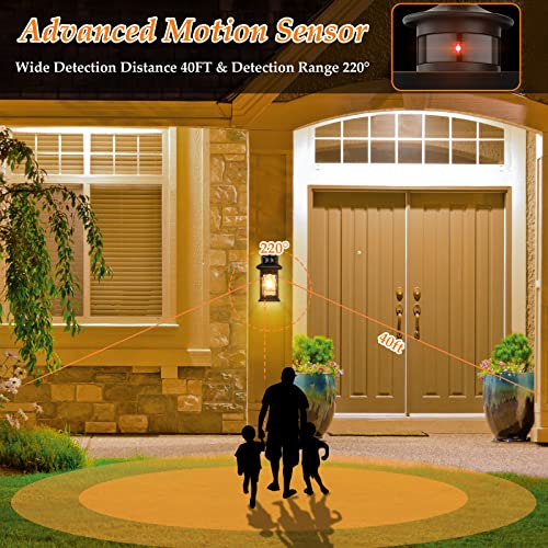2 Packs Motion Sensor Outdoor Sconce - Advanced Dusk to Dawn Outdoor Lighting, Retro Motion Sensor Porch Light Fixtures, Black Waterproof Exterior Lantern Wall Mount for Garage, Outside, Anti-Rust