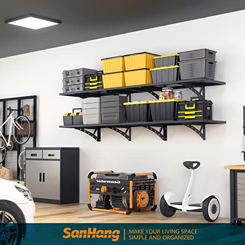 Sanhang 4Pack 1.3x4ft Garage Storage Wall Shelves, Wall Shelf Garage Storage Rack Floating Shelves (Black)