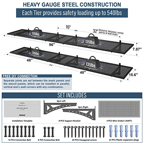 Sanhang 4Pack 1.3x4ft Garage Storage Wall Shelves, Wall Shelf Garage Storage Rack Floating Shelves (Black)