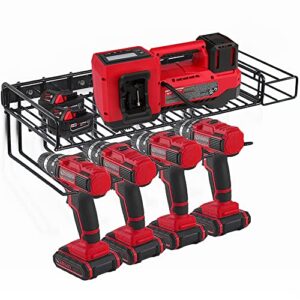 heavy duty power tool rack shelf organizer wall mount - steel utility mounts design for impact drill & wrench tools, garage and storage organization usa made, 100pd weight capacity