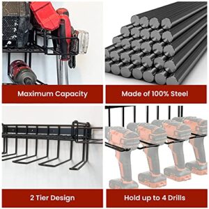 Heavy Duty Power Tool Rack Shelf Organizer Wall Mount - Steel Utility Mounts Design for Impact Drill & Wrench Tools, Garage and Storage Organization USA Made, 100pd Weight Capacity