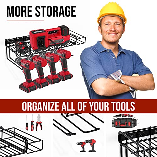 Heavy Duty Power Tool Rack Shelf Organizer Wall Mount - Steel Utility Mounts Design for Impact Drill & Wrench Tools, Garage and Storage Organization USA Made, 100pd Weight Capacity