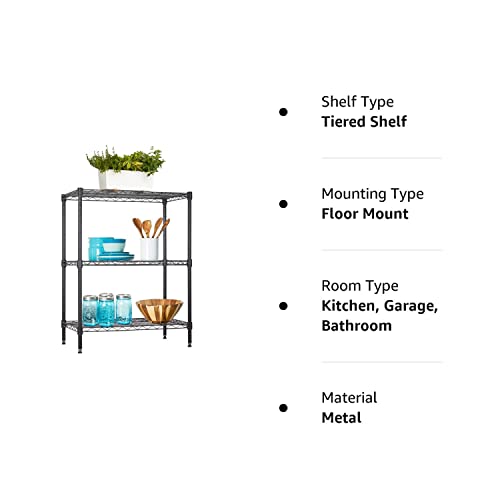 BestOffice 3-Shelf Adjustable Metal Storage Shelves Wire Shelving Unit Organizer Wire Rack 450Lbs Capacity for Small Places Kitchen Garage 23Lx13.2Wx30.2H,Black