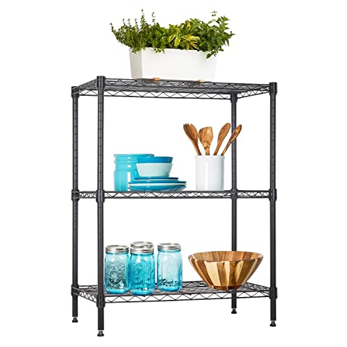 BestOffice 3-Shelf Adjustable Metal Storage Shelves Wire Shelving Unit Organizer Wire Rack 450Lbs Capacity for Small Places Kitchen Garage 23Lx13.2Wx30.2H,Black