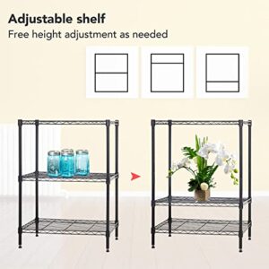 BestOffice 3-Shelf Adjustable Metal Storage Shelves Wire Shelving Unit Organizer Wire Rack 450Lbs Capacity for Small Places Kitchen Garage 23Lx13.2Wx30.2H,Black