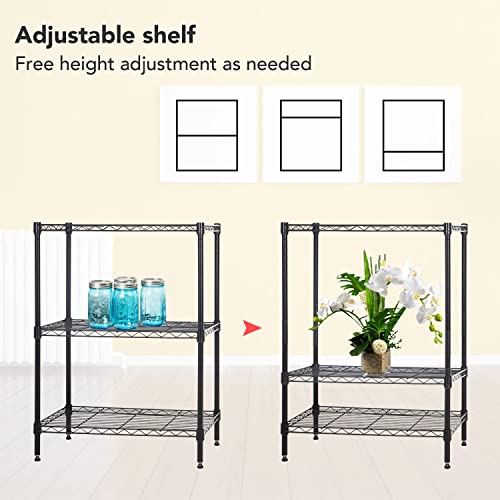 BestOffice 3-Shelf Adjustable Metal Storage Shelves Wire Shelving Unit Organizer Wire Rack 450Lbs Capacity for Small Places Kitchen Garage 23Lx13.2Wx30.2H,Black