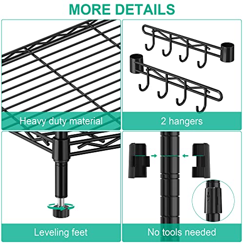 5 Tier Storage Shelves with Wheels - Metal Shelves for Storage Heavy Duty Adjustable Wire Shelving Unit Storage Shelf Organizer Storage Rack for Kitchen Garage Pantry Closet Laundry(36L x 14W x 75H)