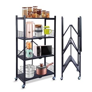 guuvor kitchen storage rack,4 tier shelf,bakers rack,pantry shelf organizer metal shelving with wheels,removable,no assembly required,garage shelving black storage shelves for cabinets,bathroom,garage