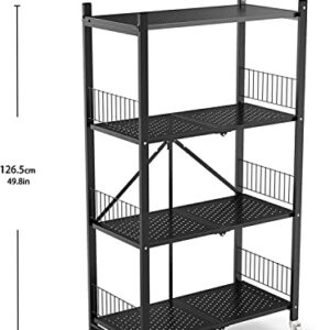 GUUVOR Kitchen Storage Rack,4 Tier Shelf,Bakers Rack,Pantry Shelf Organizer Metal Shelving With Wheels,Removable,No Assembly Required,Garage Shelving Black Storage Shelves For Cabinets,Bathroom,Garage