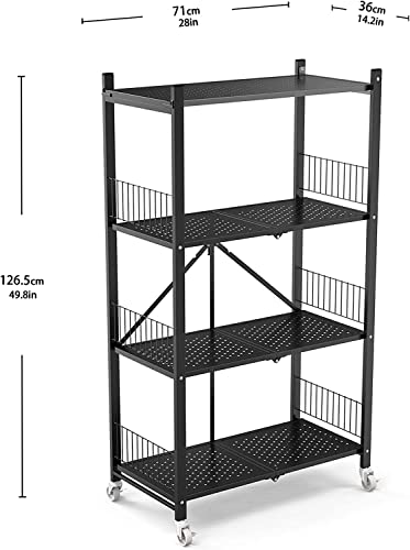 GUUVOR Kitchen Storage Rack,4 Tier Shelf,Bakers Rack,Pantry Shelf Organizer Metal Shelving With Wheels,Removable,No Assembly Required,Garage Shelving Black Storage Shelves For Cabinets,Bathroom,Garage