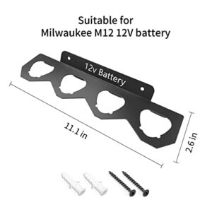 Herbert-fty Metal Milwaukee M12 Battery Holder,Durable Battery Wall Mount Rack for Milwaukee M12 12V Battery,Milwaukee Battery Storage with 4 Slots,Battery Mount Organizer for Milwaukee,Black