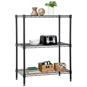 dlewmsyic 3-tier small wire shelving unit, metal shelf height adjustable 23lx13.2wx30.2h 450lbs for kitchen pantry office rack, black storage shelves