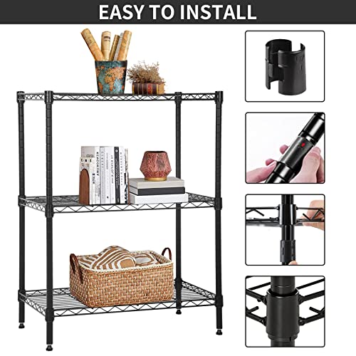 Dlewmsyic 3-Tier Small Wire Shelving Unit, Metal Shelf Height Adjustable 23Lx13.2Wx30.2H 450lbs for Kitchen Pantry Office Rack, Black Storage Shelves