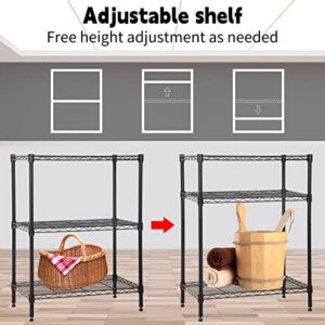 Dlewmsyic 3-Tier Small Wire Shelving Unit, Metal Shelf Height Adjustable 23Lx13.2Wx30.2H 450lbs for Kitchen Pantry Office Rack, Black Storage Shelves