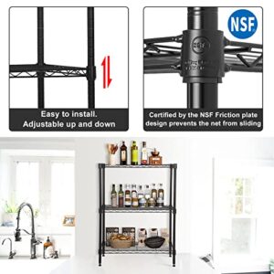 Dlewmsyic 3-Tier Small Wire Shelving Unit, Metal Shelf Height Adjustable 23Lx13.2Wx30.2H 450lbs for Kitchen Pantry Office Rack, Black Storage Shelves