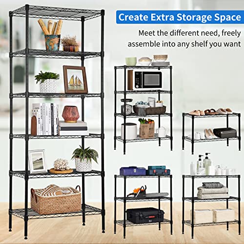 YYkokocat 6-Tier Wire Shelving Unit Detachable Storage Shelves with 8 Adjustable Feet 59" H x 23" x 14" Kitchen Storage Rack Adjustable Metal Shelf for Pantry Closet, 900LB Capacity, Black