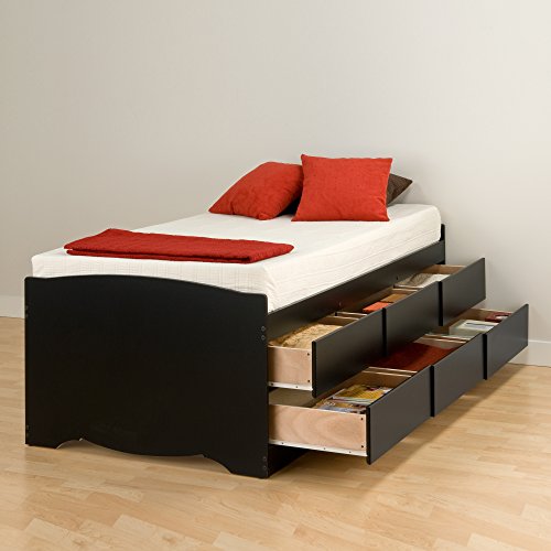 Prepac Captain's Platform Storage Bed with 6 Drawers, Twin, Black & Twin Bookcase Headboard, Black