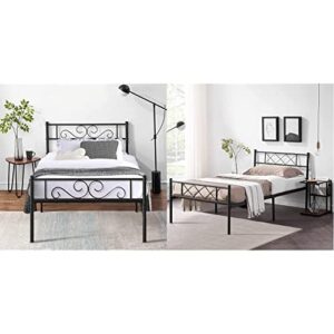 vecelo metal platform bed frame/mattress foundation, twin black & metal platform bed frame mattress foundation with headboard & footboard/firm support & easy set up structure, twin, black