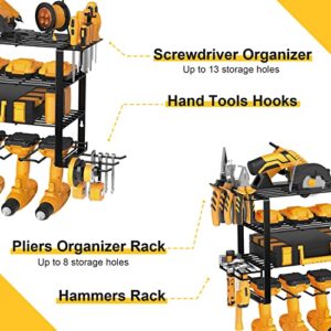 Mefirt Power Tool Organizer, Drill Holder Wall Mount, 4 Layer Heavy Duty Metal Tool Shelf, Garage Tool Organizers and Storage Rack, Utility Storage Rack for Cordless Drill Charging Station