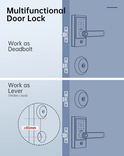 Keyless Entry Door Lock, Zomnua Fingerprint Lever Lock Keypad Door Lock with Handle, Deadbolt Alternative Front Door Lock Biometric Passcode Code Door Lock with IC Card for Home Hotel Office (Silver)