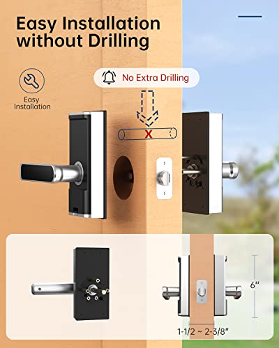 Keyless Entry Door Lock, Zomnua Fingerprint Lever Lock Keypad Door Lock with Handle, Deadbolt Alternative Front Door Lock Biometric Passcode Code Door Lock with IC Card for Home Hotel Office (Silver)