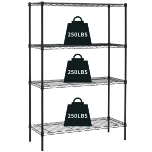 4-tier shelf adjustable, heavy duty storage shelving unit (250 lbs loading capacity per shelf) metal shelves steel organizer wire rack shelf for pantry garage kitchen