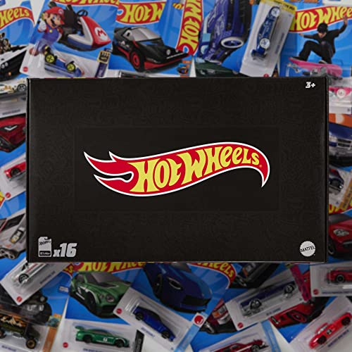 Hot Wheels Basics Black Box, 16 First-Appearance Toy Cars in 1:64 Scale, Possibly Includes a Treasure Hunt Car, Toy for Collectors & Kids 3 Years Old & Older