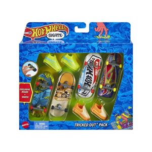 hot wheels skate tricked out pack, 4 hot wheels-themed fingerboards & 2 pairs of skate shoes, includes 1 exclusive set (styles may vary)