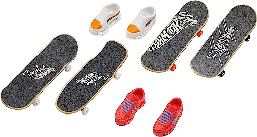 Hot Wheels Skate Tricked Out Pack, 4 Tony Hawk-Themed Fingerboards & 2 Pairs of Skate Shoes, Includes 1 Exclusive Set (Styles May Vary)