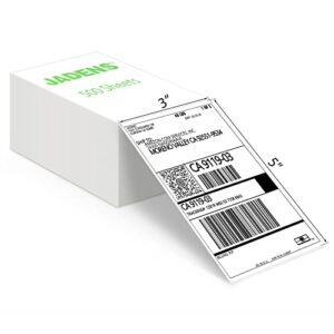 jadens 3''x5'' direct thermal labels, perforated shipping labels, adhesive blank stickers for postage, address, mailing, compatible with thermal label printer, 500 fanfold labels per stack