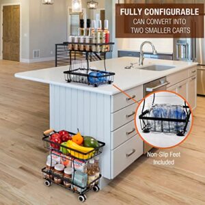 Asani Slim Kitchen Organization Shelf Rack, Convertible 4 Tier Wire Rack Shelving with Wheels, Works as Bathroom Shelf Organizer, Spice Rack Organizer, Wire Fruit Basket, Laundry Room Storage