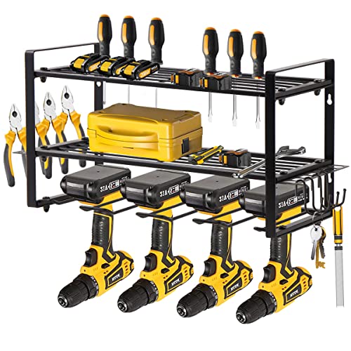 Newisdomake Power Tool Organizer, Drill Rack for Battery Handheld Power Tools, 3 Layers Cordless Tool Organizer, Compact Design Power Tool Holder Suitable for Garage/Pantry/Kitchen/Laundry/Mud Room