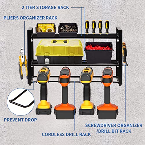 Newisdomake Power Tool Organizer, Drill Rack for Battery Handheld Power Tools, 3 Layers Cordless Tool Organizer, Compact Design Power Tool Holder Suitable for Garage/Pantry/Kitchen/Laundry/Mud Room