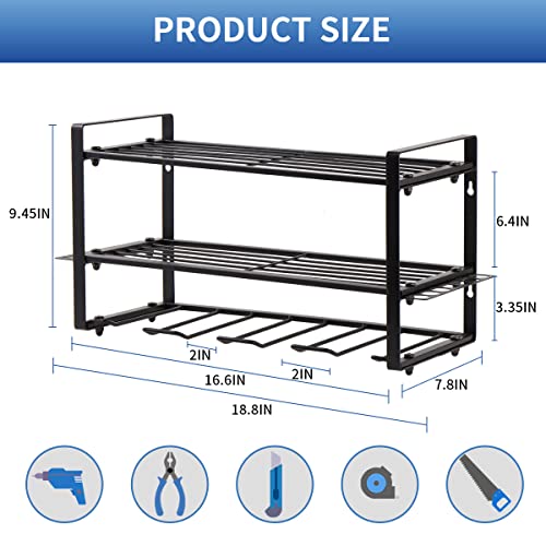 Newisdomake Power Tool Organizer, Drill Rack for Battery Handheld Power Tools, 3 Layers Cordless Tool Organizer, Compact Design Power Tool Holder Suitable for Garage/Pantry/Kitchen/Laundry/Mud Room