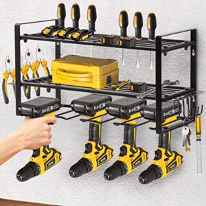 Newisdomake Power Tool Organizer, Drill Rack for Battery Handheld Power Tools, 3 Layers Cordless Tool Organizer, Compact Design Power Tool Holder Suitable for Garage/Pantry/Kitchen/Laundry/Mud Room