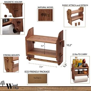 Wood Wedge, Premium 2-Tier Spice Rack, Wooden Shelf for The Wall Wooden Holder for Kitchen, Bathroom, Garage Organizer Made of Europa 100% Ash Wood with Metal Hooks, Shelf for Storage 11"x10.2"