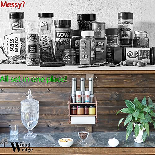 Wood Wedge, Premium 2-Tier Spice Rack, Wooden Shelf for The Wall Wooden Holder for Kitchen, Bathroom, Garage Organizer Made of Europa 100% Ash Wood with Metal Hooks, Shelf for Storage 11"x10.2"