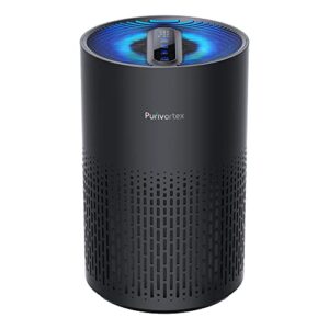purivortex air purifiers for bedroom, h13 true hepa filter for a11ergies, pollen, smoke, dusts, pets dander, odor, hair, ozone free, 20db quiet for home, room, kitchen, sgs certificaion - ac400 black