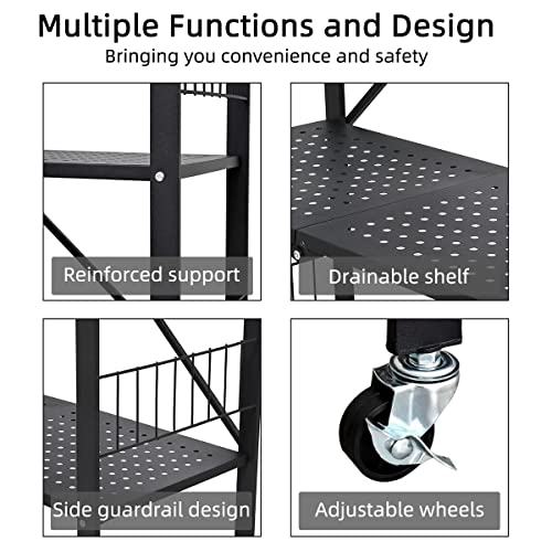 MOLYHOM Folding Storage Shelves, 5-Tier Metal Collapsible Shelves with Wheels, Shelving Units and Storage Rack, Rolling Shelf No Assembly…