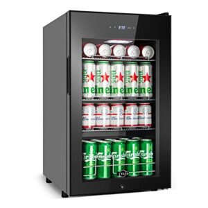 tylza mini beverage refrigerator freestanding, 101 cans beverage cooler with glass door, mini fridge for soda, water, beer or wine - for home or office with white light, tybc24