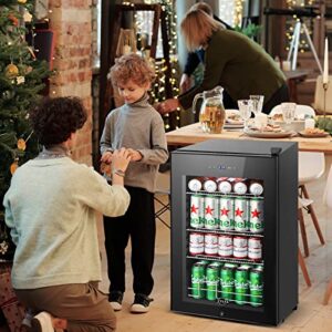 Tylza Mini Beverage Refrigerator Freestanding, 101 Cans Beverage Cooler with Glass Door, Mini Fridge for Soda, Water, Beer or Wine - For Home or Office with White Light, TYBC24