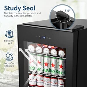 Tylza Mini Beverage Refrigerator Freestanding, 101 Cans Beverage Cooler with Glass Door, Mini Fridge for Soda, Water, Beer or Wine - For Home or Office with White Light, TYBC24