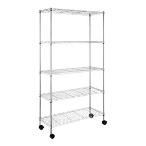 karl home 5 - wire shelving unit with wheels, adjustable shelves metal storage rack for kitchen/bathroom/garage/pantry closet organization, 1100lbs capacity, 35’’l x 14’’w x 65’’h