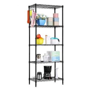 karl home 5-tier wire unit shelves, adjustable height metal storage shelves for kitchen/bathroom/garage closet organization, stainless & sturdy frame,440lbs capacity, 21”l x 11”w x 59”h.