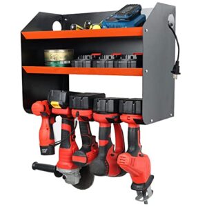 wallmaster power tool organizer, wall mount drill holder garage storage tool shelf heavy duty steel cordless d upgraded drill charging station perfect for father's gift