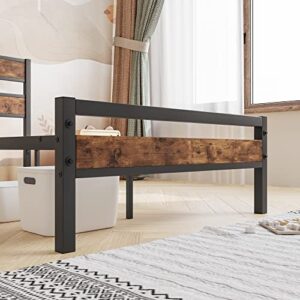 HOJINLINERO Twin Bed Frames with Wood Headboard,Platform Bed Frame Twin No Box Spring Needed,Heavy Duty Steel Slats, More Sturdy, Noise-Free,Rustic Brown