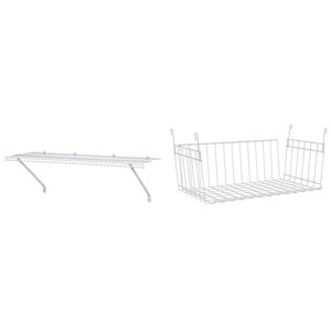 closetmaid 1041 wire shelf kit, 4 ft, white & 6222 hanging basket for wire shelving, white